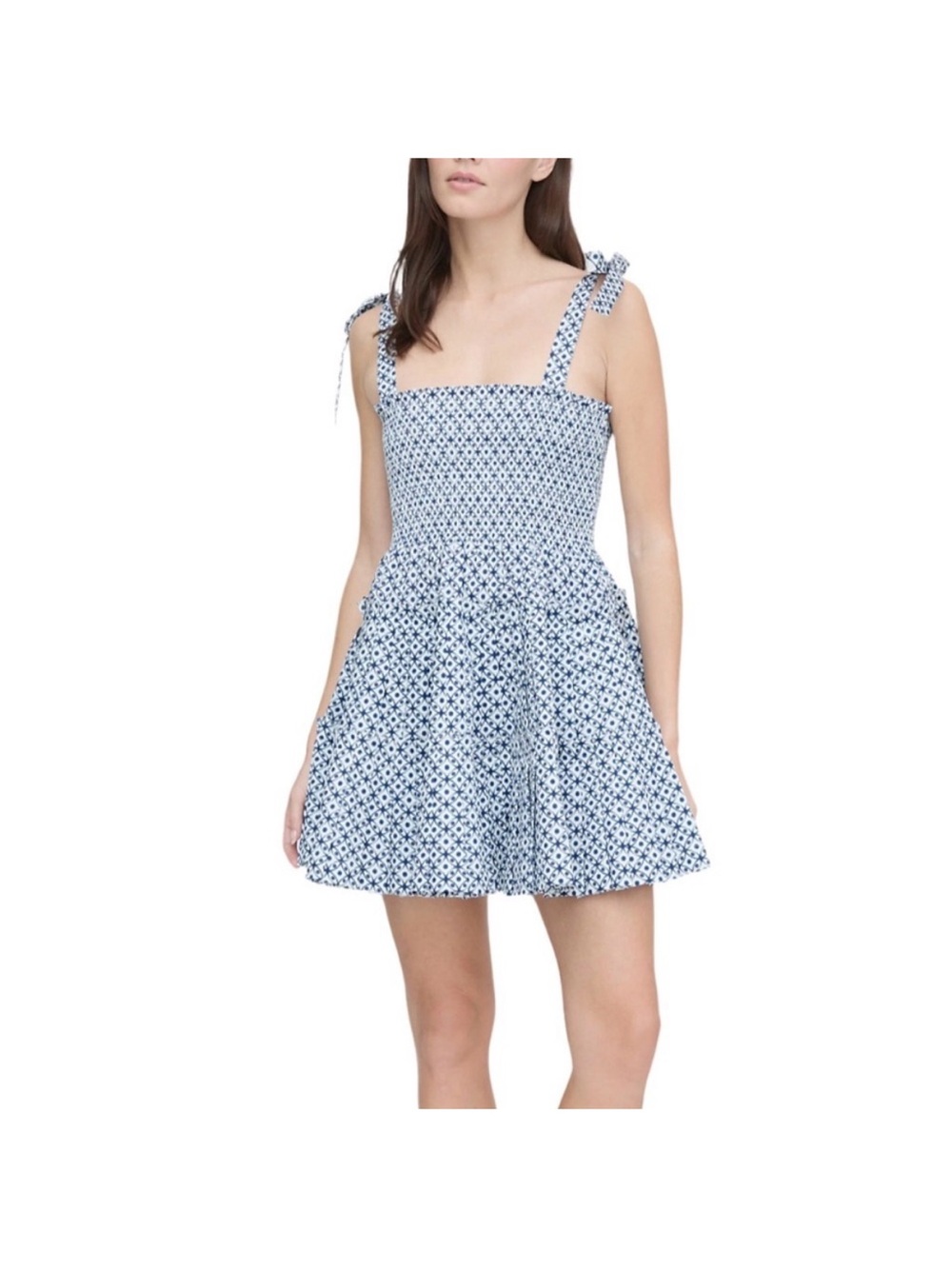 Hill House the ribbon Charlotte Nap Dress circular lattice navy - Picture 1 of 4